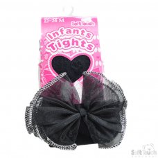 T43-BLK: Black Heart tights with Large Bow (NB-24 Months)